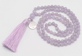 GMN310 Hand-knotted 6mm lavender amethyst 108 beads mala necklaces with tassel & charm