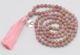 GMN312 Hand-knotted 6mm pink wooden jasper 108 beads mala necklaces with tassel & charm