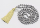 GMN313 Hand-knotted 6mm grey picture jasper 108 beads mala necklaces with tassel & charm