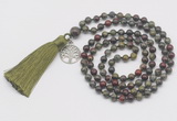 GMN317 Hand-knotted 6mm dragon blood jasper 108 beads mala necklaces with tassel & charm