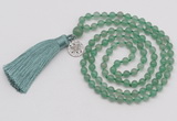 GMN319 Hand-knotted 6mm green aventurine 108 beads mala necklaces with tassel & charm