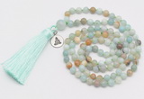 GMN321 Hand-knotted 6mm amazonite 108 beads mala necklaces with tassel & charm