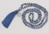 GMN326 Hand-knotted 6mm blue spot stone 108 beads mala necklaces with tassel & charm