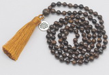 GMN327 Hand-knotted 6mm bronzite 108 beads mala necklaces with tassel & charm