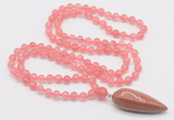 GMN4000 Hand-knotted 8mm, 10mm cherry quartz 108 beads mala necklace with pendant