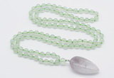 GMN4001 Hand-knotted 8mm, 10mm prehnite 108 beads mala necklace with pendant