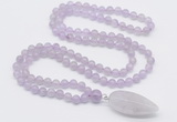 GMN4002 Hand-knotted 8mm, 10mm lavender amethyst 108 beads mala necklace with pendant