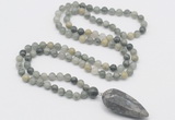 GMN4004 Hand-knotted 8mm, 10mm seaweed quartz 108 beads mala necklace with pendant