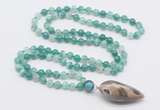 GMN4010 Hand-knotted 8mm, 10mm green banded agate 108 beads mala necklace with pendant