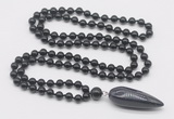 GMN4015 Hand-knotted 8mm, 10mm black agate 108 beads mala necklace with pendant