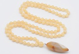 GMN4016 Hand-knotted 8mm, 10mm honey jade 108 beads mala necklace with pendant