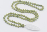 GMN4018 Hand-knotted 8mm, 10mm China jade 108 beads mala necklace with pendant