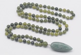 GMN4019 Hand-knotted 8mm, 10mm Canadian jade 108 beads mala necklace with pendant