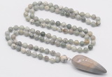 GMN4023 Hand-knotted 8mm, 10mm artistic jasper 108 beads mala necklace with pendant