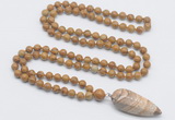 GMN4024 Hand-knotted 8mm, 10mm wooden jasper 108 beads mala necklace with pendant