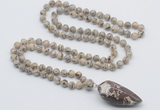 GMN4025 Hand-knotted 8mm, 10mm feldspar 108 beads mala necklace with pendant