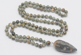 GMN4027 Hand-knotted 8mm, 10mm rhyolite 108 beads mala necklace with pendant