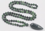 GMN4028 Hand-knotted 8mm, 10mm ruby zoisite 108 beads mala necklace with pendant