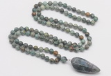 GMN4029 Hand-knotted 8mm, 10mm African turquoise 108 beads mala necklace with pendant