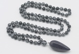 GMN4030 Hand-knotted 8mm, 10mm snowflake obsidian 108 beads mala necklace with pendant