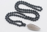 GMN4031 Hand-knotted 8mm, 10mm black obsidian 108 beads mala necklace with pendant