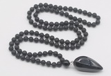 GMN4033 Hand-knotted 8mm, 10mm black lava 108 beads mala necklace with pendant