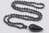 GMN4034 Hand-knotted 8mm, 10mm black labradorite 108 beads mala necklace with pendant