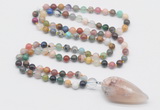 GMN4038 Hand-knotted 8mm, 10mm colorful gemstone 108 beads mala necklace with pendant