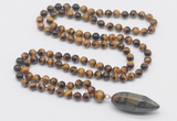 GMN4039 Hand-knotted 8mm, 10mm yellow tiger eye 108 beads mala necklace with pendant