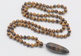 GMN4040 Hand-knotted 8mm, 10mm yellow tiger eye 108 beads mala necklace with pendant