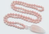 GMN4041 Hand-knotted 8mm, 10mm Chinese pink opal 108 beads mala necklace with pendant