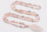 GMN4042 Hand-knotted 8mm, 10mm natural pink opal 108 beads mala necklace with pendant