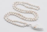 GMN4043 Hand-knotted 8mm, 10mm white howlite 108 beads mala necklace with pendant