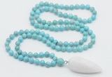 GMN4044 Hand-knotted 8mm, 10mm blue howlite 108 beads mala necklace with pendant