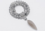 GMN4049 Hand-knotted 8mm, 10mm cloudy quartz 108 beads mala necklace with pendant