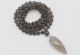 GMN4050 Hand-knotted 8mm, 10mm smoky quartz 108 beads mala necklace with pendant