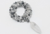 GMN4051 Hand-knotted 8mm, 10mm black rutilated quartz 108 beads mala necklace with pendant