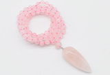 GMN4052 Hand-knotted 8mm, 10mm rose quartz 108 beads mala necklace with pendant