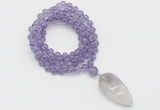 GMN4053 Hand-knotted 8mm, 10mm amethyst 108 beads mala necklace with pendant