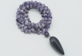 GMN4054 Hand-knotted 8mm, 10mm dogtooth amethyst 108 beads mala necklace with pendant