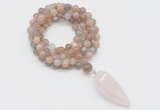 GMN4058 Hand-knotted 8mm, 10mm moonstone 108 beads mala necklace with pendant