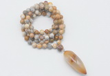 GMN4063 Hand-knotted 8mm, 10mm yellow crazy agate 108 beads mala necklace with pendant