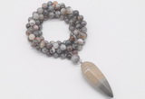 GMN4066 Hand-knotted 8mm, 10mm Botswana agate 108 beads mala necklace with pendant