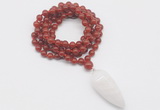 GMN4073 Hand-knotted 8mm, 10mm red agate 108 beads mala necklace with pendant