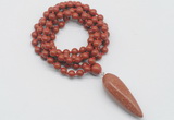 GMN4075 Hand-knotted 8mm, 10mm red jasper 108 beads mala necklace with pendant