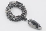 GMN4079 Hand-knotted 8mm, 10mm black water jasper 108 beads mala necklace with pendant