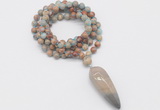 GMN4083 Hand-knotted 8mm, 10mm serpentine jasper 108 beads mala necklace with pendant