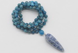 GMN4086 Hand-knotted 8mm, 10mm apatite 108 beads mala necklace with pendant