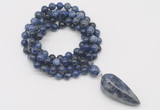 GMN4088 Hand-knotted 8mm, 10mm sodalite 108 beads mala necklace with pendant