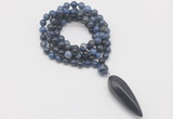 GMN4089 Hand-knotted 8mm, 10mm dumortierite 108 beads mala necklace with pendant